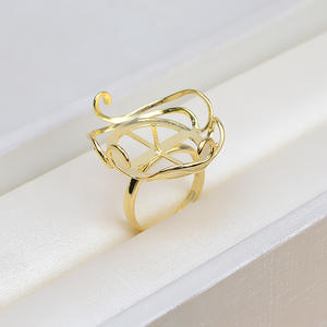 Anillo de Plata S925 con Forma de Flor Abierta, Incrustaciones de Encaje de Hojas, Accesorio Barroco 1802, Soporte Hueco para Perlas, para Creaciones de Joyería DIY - Product Image 2