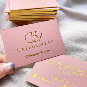 Cartes de visite personnalisées avec estampage à chaud double face en or avec bordure dorée, papier texturé rose de qualité supérieure, cartes de visite pour la marque - Product Image 1