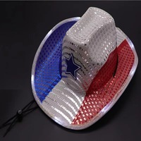 Caldo Led paillettes rosso bianco e blu cappello da Cowboy July 4 bandiera americana scintillante luce cappello da Cowboy per donna uomo