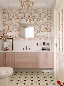 Mobile da <span class=keywords><strong>Bagno</strong></span> Rosa Fiore di Ciliegio con Specchio Intelligente Moderno, Lavabo e Armadietto a Parete in Legno - Product Image 1