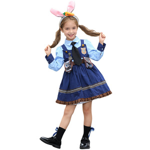 Costume Judy Hopps pour fille, robe de cosplay Zootopia, tenue d'officier bleue avec oreilles de lapin et accessoires, âge 5-7 ans - Product Image 2