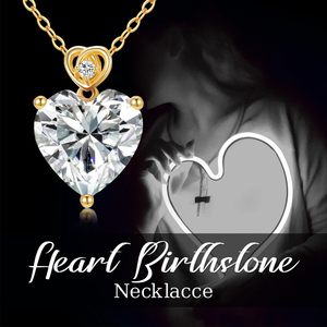 Collares personalizados de oro macizo de 14k con corazón de circonita y piedra de nacimiento para mujer, colgante de circonita de 3 quilates para aniversario o cumpleaños. - Product Image 6