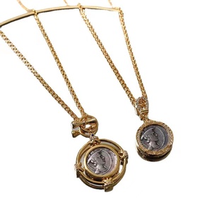 Europe and the United States Simple Trend Silver <strong>Coin</strong> Round Card to Do Old Hiphop Vintage Roman <strong>Coin</strong> <strong>Necklace</strong> - Product Image 1