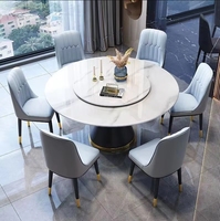 Ensemble table à manger et chaise en pierre de style italien minimaliste moderne, design circulaire tournant pour le salon