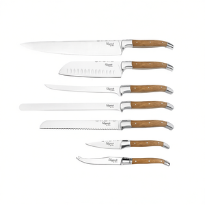 Juego de cuchillos Laguiole de 7 piezas, cuchillo de chef, cuchillo para cortar carne y pescado, cuchillo para pelar pan, cuchillo para deshuesar, mango de madera, acero inoxidable - Product Image 2