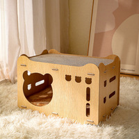 Maison pour chat en bois massif durable à double couche, avec griffoir en carton ondulé anti-déchirure, empilable, pour l'escalade et le jeu du chat