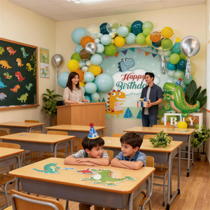 1 Niedliches Dinosaurier-Themen Aluminiumballon-Set mit Hintergrundtuch und Poster-Dekorationen für Kinderpartys Happy <span class=keywords><strong>Birthday</strong></span> Ballons - Product Image 3