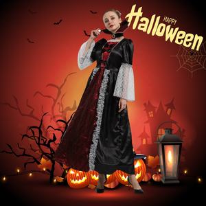 ハロウィーン吸血鬼フード付き女性ドレス女性ウィザードマジシャンドレスエレガントな吸血鬼デイム衣装 - Product Image 1