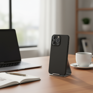 Coque arrière noire pour iPhone 15 Pro Max avec protection d'objectif et support métallique - Product Image 3