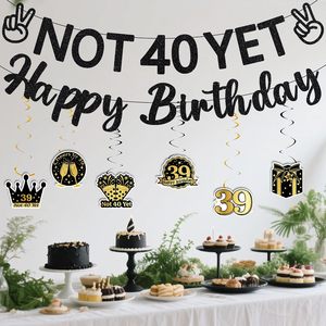 Decoraciones de <span class=keywords><strong>Cumpleaños</strong></span> Número <span class=keywords><strong>39</strong></span> para Hombres y Mujeres, Decoración Divertida con Brillo Negro y Dorado, No Aún Cumple 40, <span class=keywords><strong>Feliz</strong></span> <span class=keywords><strong>Cumpleaños</strong></span> con Pancarta y Espirales Colgantes - Product Image 5