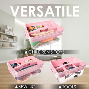 Boîte de rangement pour loisirs créatifs avec plateau amovible, organisateur en plastique transparent 20QT avec couvercles pour fournitures d'artisanat, livres, outils, puzzles - Product Image 4