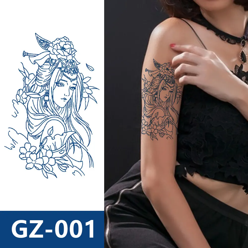 GZ1-50 Atacado durado 2 semanas braço adesivo de tatuagem temporária à prova d'água estilo Henna impressão de transferência de água corporal semi-permanente