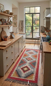 Geometric Tribal Kilim <b>Runner</b> <b>Rug</b> | Handmade Southwestern Wool Jute Boho Carpet <b>for</b> Farmhouse Hallway Home Decor Flooring - Product Image 2