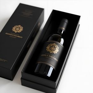 कस्टम निर्मित लक्जरी मैट काले कठोर कार्डबोर्ड शराब सेट पैकेजिंग बॉक्स शैंपेन व्हिस्की लाल शराब की बोतलें कांच कागज उपहार बॉक्स - Product Image 1