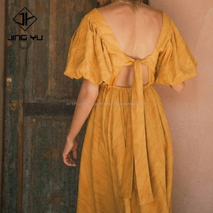 Vestido Personalizado de Manga Corta con Cuello Redondo, Vestido de Lino Blanco de Alta Calidad, Vestidos de Lino 100% Orgánico, Vestidos de Lino y Algodón 2024 - Product Image 5