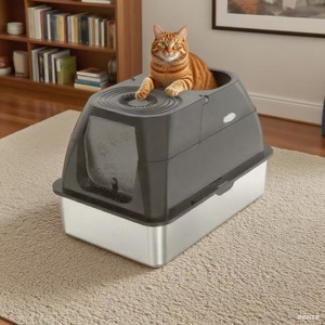 <span class=keywords><strong>Bac</strong></span> <span class=keywords><strong>à</strong></span> <span class=keywords><strong>litière</strong></span> pour chat en acier inoxydable de grande taille, fermé, désodorisant, pour la maison - Product Image 1