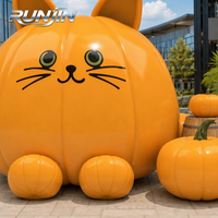 Sculpture moderne en acier inoxydable, motif chat citrouille d'Halloween orange peint, géant, pour espace public extérieur