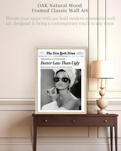 IHery legno di quercia naturale Audrey Hepburn giornale alla moda incorniciato da parete arte 12x16 Vintage titolo in tela camera da letto decorazione della parete meglio - Product Image 2