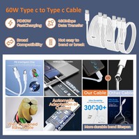 Cables de Datos al por Mayor de 1.5M y 2M, Cable Tipo C de 60W, 1m, Tipo C a C PD 20V 3A, Cable USB-C de Carga Rápida de 60W, OEM ODM