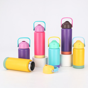 12oz dễ thương màu sắc tương phản trẻ em của cách điện Tumbler thép không gỉ, chân không leakproof, thể thao ngoài trời chai nước với rơm - Product Image 1