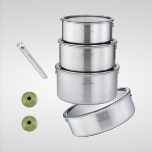 Bộ nồi chảo PocketDream Heavy Duty 4 món bằng thép không gỉ 3 lớp, có nắp đậy, tay cầm tháo rời, thiết bị nhà bếp thương mại - Product Image 6