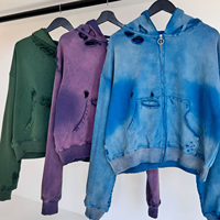 Sweat à capuche zippé surdimensionné pour homme, poids lourd, 100% coton, molleton français, coupe classique, lavage à l'acide, brodé, uni, hiver