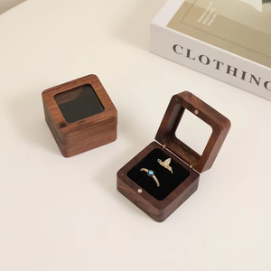 2026 New Portable Mini Walnut Wood Vintage Magnetic Closure <b>Ring</b> Box Velvet Lining Travel Jewelry <b>Storage</b> for Engagement Gift - Product Image 2