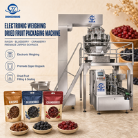 Elektronische weegschaal voor het vullen en sealen van gedroogde vruchten (rozijnen, bosbessen, cranberries) in voorgemaakte Doypack-zakjes met ritssluiting.