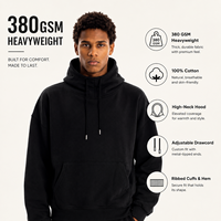 Sweat-shirt en coton lourd 380 GSM à épaules tombantes, col montant avec cordon de serrage, coupe ample pour homme, fourniture en marque blanche