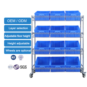 Bán buôn nhiệm vụ ánh sáng Rack hiển thị có thể điều chỉnh <span class=keywords><strong>4</strong></span>-5 lớp kho chọn giỏ hàng dây Kệ kệ kính bánh xe cho Nguyên - Product Image 1