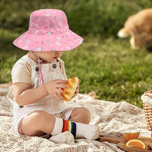Vente en gros de chapeau seau d'été imprimé ajustable pour bébé et enfant <span class=keywords><strong>casquette</strong></span> Panama pour enfant <span class=keywords><strong>casquette</strong></span> <span class=keywords><strong>anti</strong></span>-<span class=keywords><strong>UV</strong></span> chapeau rose avec ficelle pour enfants - Product Image 2