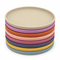 Assiette ronde en silicone de couleur unie, certifiée LFGB, sans BPA, bord antidérapant, réutilisable, plateau de service alimentaire pour la cuisine