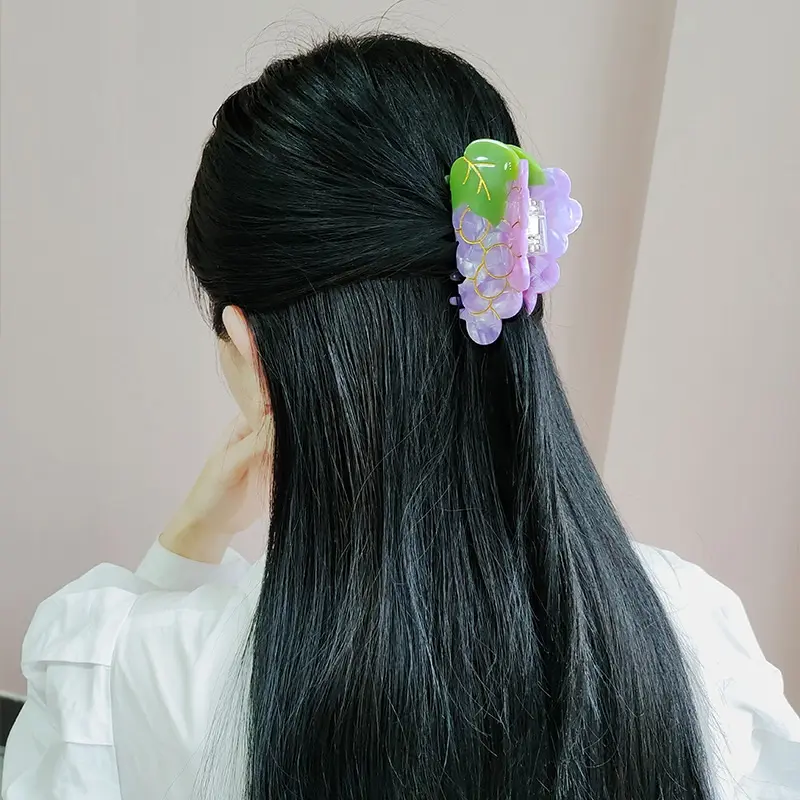 GEERDENG Industry and Trade Integration Unique Design Purple Grape Acetate Hair Claw Cute Rhinestone Hair Accessories Wholesale