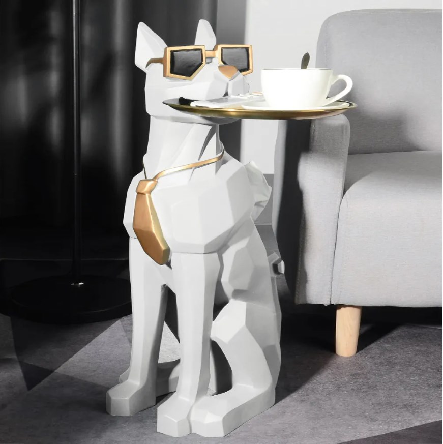 Modern white side table with tray shelves cute grayhound end table