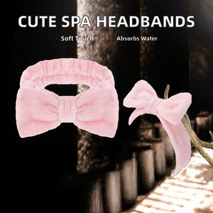 Bandeaux élastiques transparents en soie et coton, avec nœud tendance, pour spa facial et douche, en tissu polaire coloré et mignon pour femmes - Product Image 2
