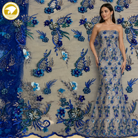 Kain Renda Bunga 3D Berhias Manik-Manik Terlaris Multi Warna Bordir Manik-Manik Payet Aplikasi Renda untuk Aksesoris Gaun Pengantin