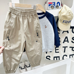 Abbigliamento per Bambini all'Ingrosso, Pantaloni con Zip Primaverili ed Estivi, Stile Coreano, Morbidi, Verde Militare, in Cotone, Pantaloni Larghi per Ragazzi - Product Image 3