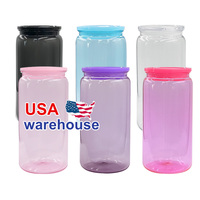 KOCDAM USA Warehouse Gobelet réutilisable en plastique acrylique sans BPA de 16 oz, type canette de soda/bière, pour boissons froides, avec couvercle et paille, pour films UV DTF