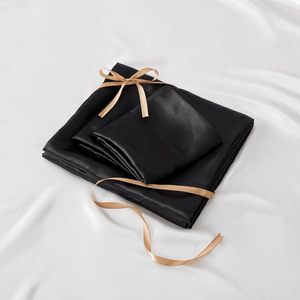 Set di trapunte in raso di lusso 4 pezzi morbido nero setoso <span class=keywords><strong>lenzuola</strong></span> da letto moderno King Size con rivestimento in lana - Product Image 6