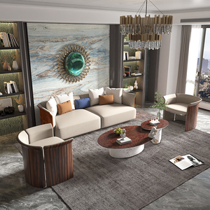 Minimalist Modern Upholstered <b>Sofas</b> Set Couch Furniture Modern Luxury Italian Leather Set for Living Room Designs Luxury FD-SF-0 - Product Image 2