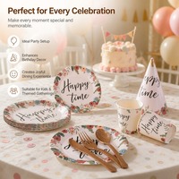 Juego de Vajilla Desechable con Temática de Dibujos Animados, Platos de Papel, Vasos, Gorros de Cono, Múltiples Diseños, Decoración para Fiestas de Cumpleaños Infantiles
