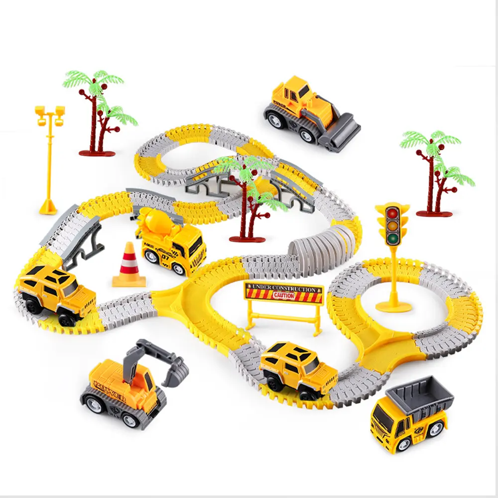 Construction Toys Race Tracks for Boys Brinquedos para crianças, 6 PCS Construction Car e Flexible Track Play set Create A Engineering Road