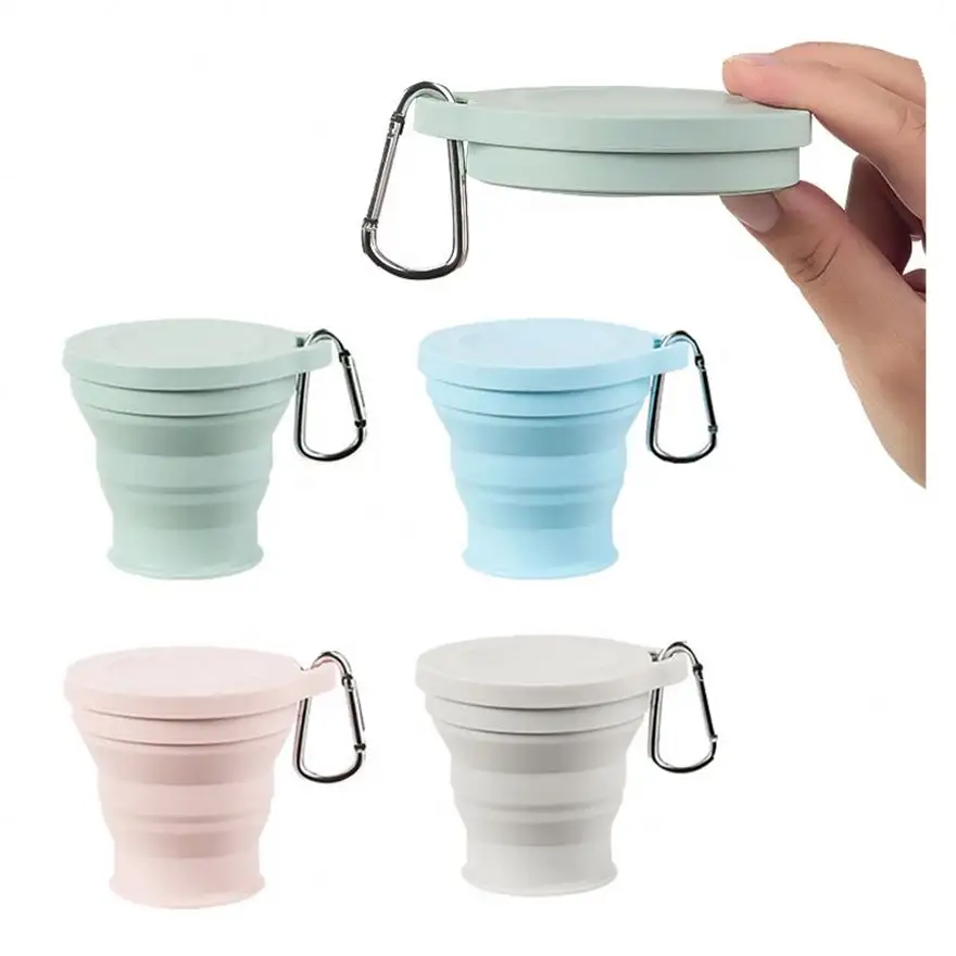 Factory Travel Coffee Mug Silicone Foldable Cup 180ml Camping Drinkware Collapsible Cup With Carabiner