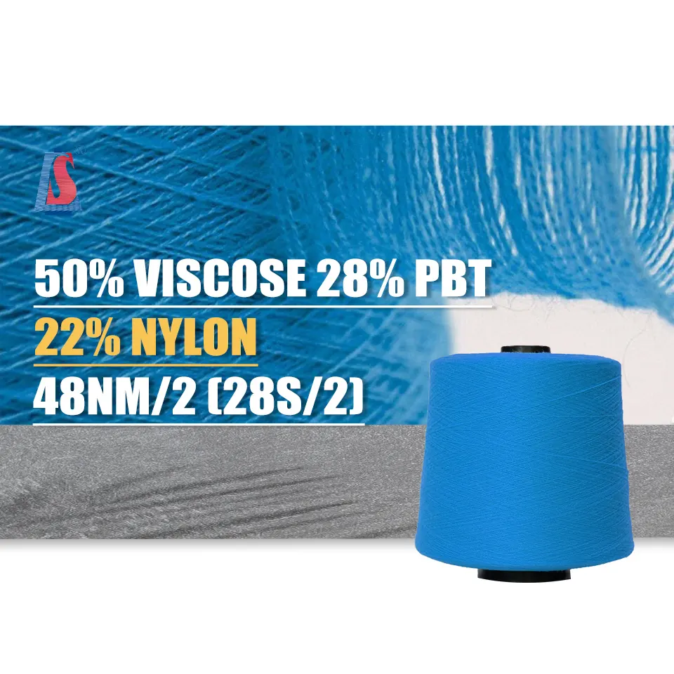 En popüler çin iplik 50% viskon 22% naylon 28% PBT 48NM/2 örgü kazak iplik çekirdek bükülmüş kaşmir iplik 28S/2 viskon iplik