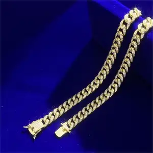 Bestest Selling Wholesale Price 925 Sterling Silver Iced Out Moissanite 18K Platinum Gold Plated 9MM Cuban Link Bracelet
