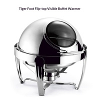 Réchaud de buffet transfrontalier en acier inoxydable or/argent, électrique/gaz, avec couvercle entièrement rabattable, pour le petit-déjeuner et l'hôtellerie
