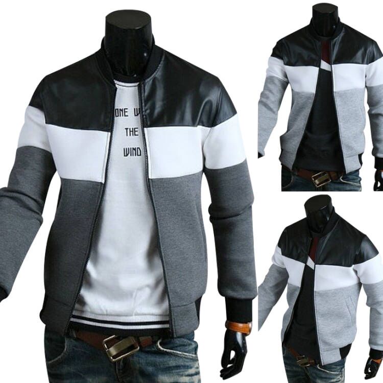 New Arrivals Patchwork PU Fashion Men Jacket Zipper Breathable Jacket Casual Cardigan Jackets For Men Fall Outdoor