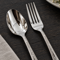 Ensemble de couverts en acier inoxydable 410, manche gravé vintage, poli miroir, compatible lave-vaisselle, facile à nettoyer, pour mariage, banquet, hôtel