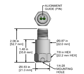 Sensor de Vibración de Bucle de Potencia American Original Velocity LP-202, Automatización, Carcasa de Acero Inoxidable 316L, 15-30 VCC, 2 Pines, MIL-C-5015 - Product Image 3