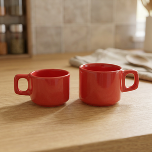 Juego de 2 Tazas de Cerámica Rojas, Diseño Minimalista, Resistentes al Calor, para Uso Doméstico - Product Image 2
